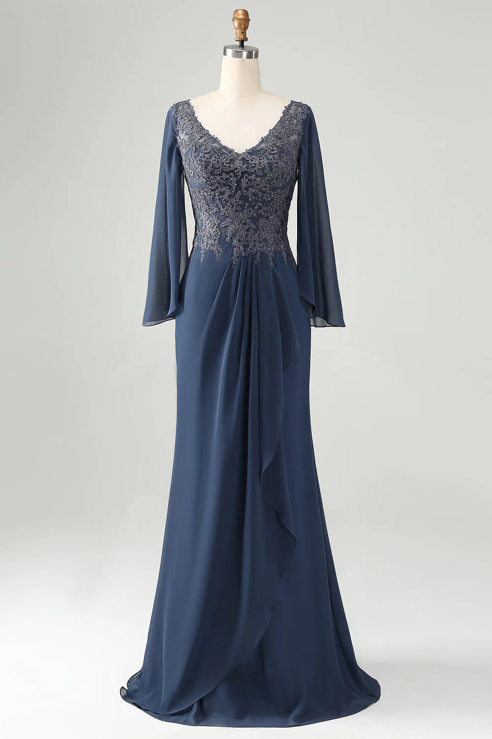 Robe de mère de la mariée sirène pailletée à col en V et perles avec appliques